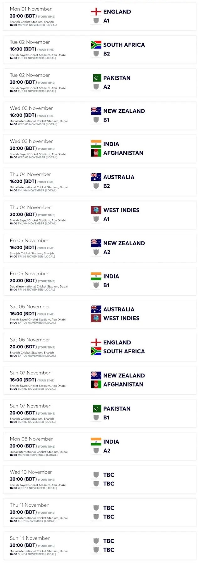 টি ২০ বিশ্বকাপের ২০২১ সময়সূচি|T20 world cup 2021 match list