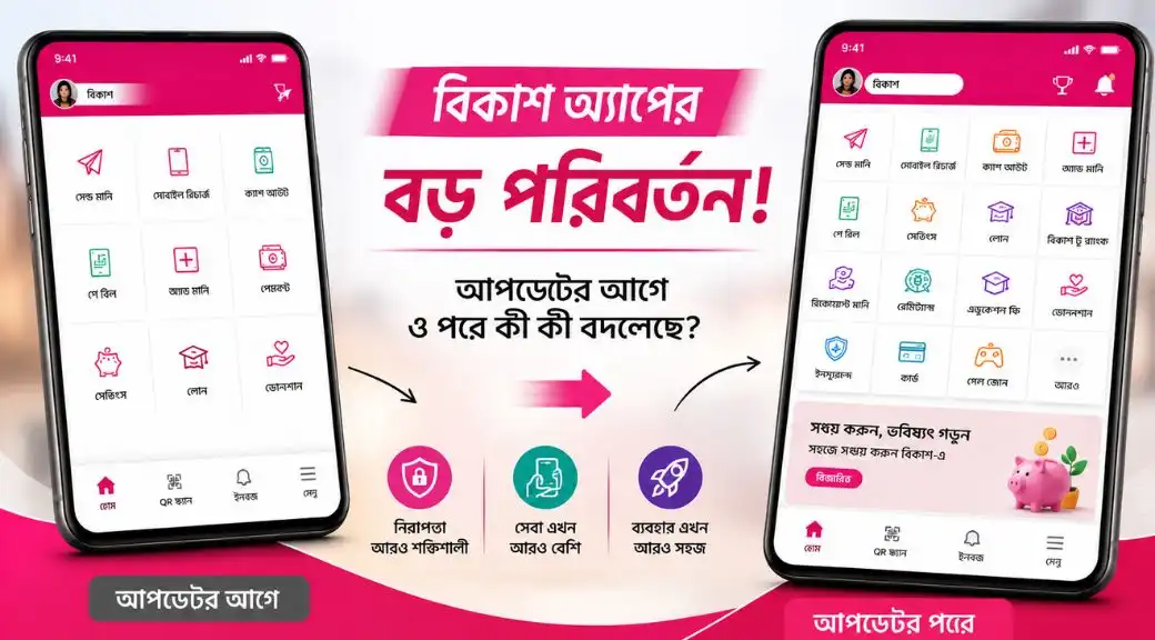 বিকাশ অ্যাপের বড় পরিবর্তন: আপডেটের আগে ও পরে কী কী বদলেছে?