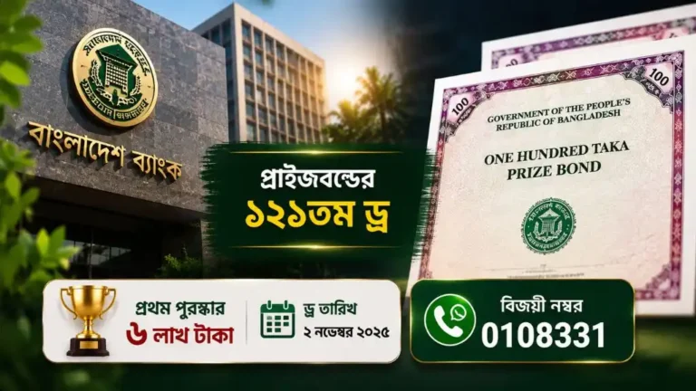১০০ টাকার প্রাইজবন্ডের ১২১তম ড্রয়ের ফল প্রকাশ: প্রথম পুরস্কার ৬ লাখ টাকা, মিলিয়ে নিন বিজয়ী নম্বর