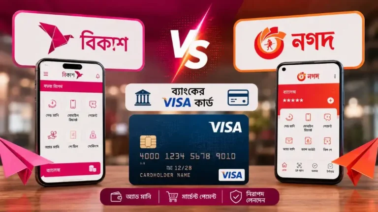বিকাশ নাকি নগদ—Visa কার্ড ব্যবহারে কোনটি বেশি সুবিধাজনক? জানুন চার্জ ও সুবিধার তুলনা ২০২৬