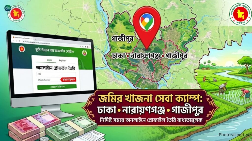 ঢাকা-নারায়ণগঞ্জ-গাজীপুরে জমির খাজনা সেবা ক্যাম্প, নির্দিষ্ট সময়ে অনলাইনে প্রোফাইল তৈরি বাধ্যতামূলক