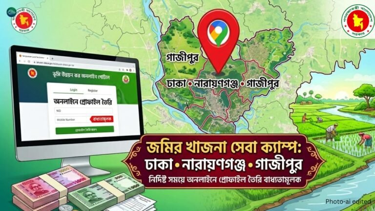 ঢাকা-নারায়ণগঞ্জ-গাজীপুরে জমির খাজনা সেবা ক্যাম্প, নির্দিষ্ট সময়ে অনলাইনে প্রোফাইল তৈরি বাধ্যতামূলক