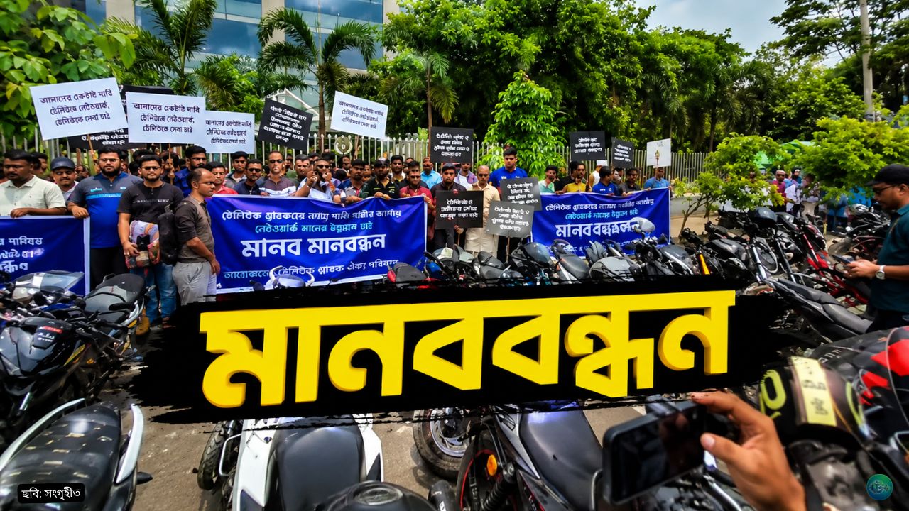মোটরসাইকেলে নতুন করের প্রতিবাদে এনবিআরের সামনে বাইকারদের মানববন্ধন