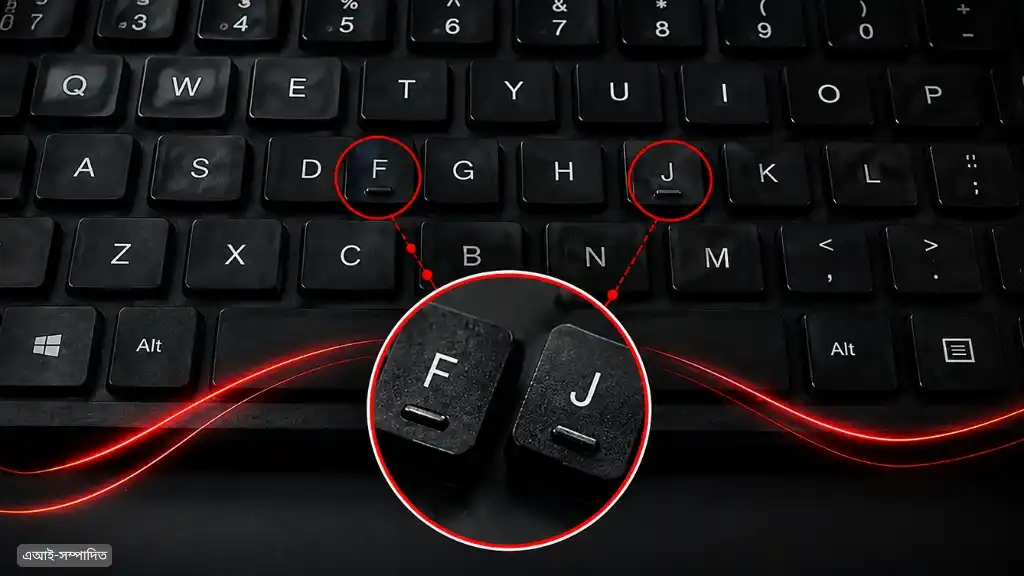 কিবোর্ডের F ও J বাটনে ছোট দাগ থাকে কেন?
