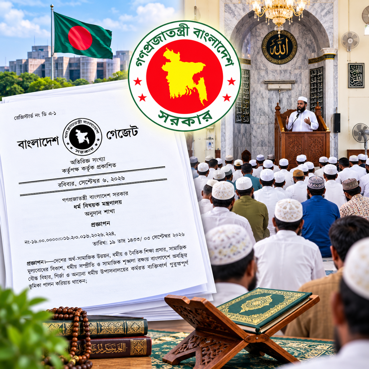 মসজিদ-মন্দির গির্জার কর্মীদের জন্য মাসিক সম্মানি ও উৎসব ভাতা নীতিমালা জারি